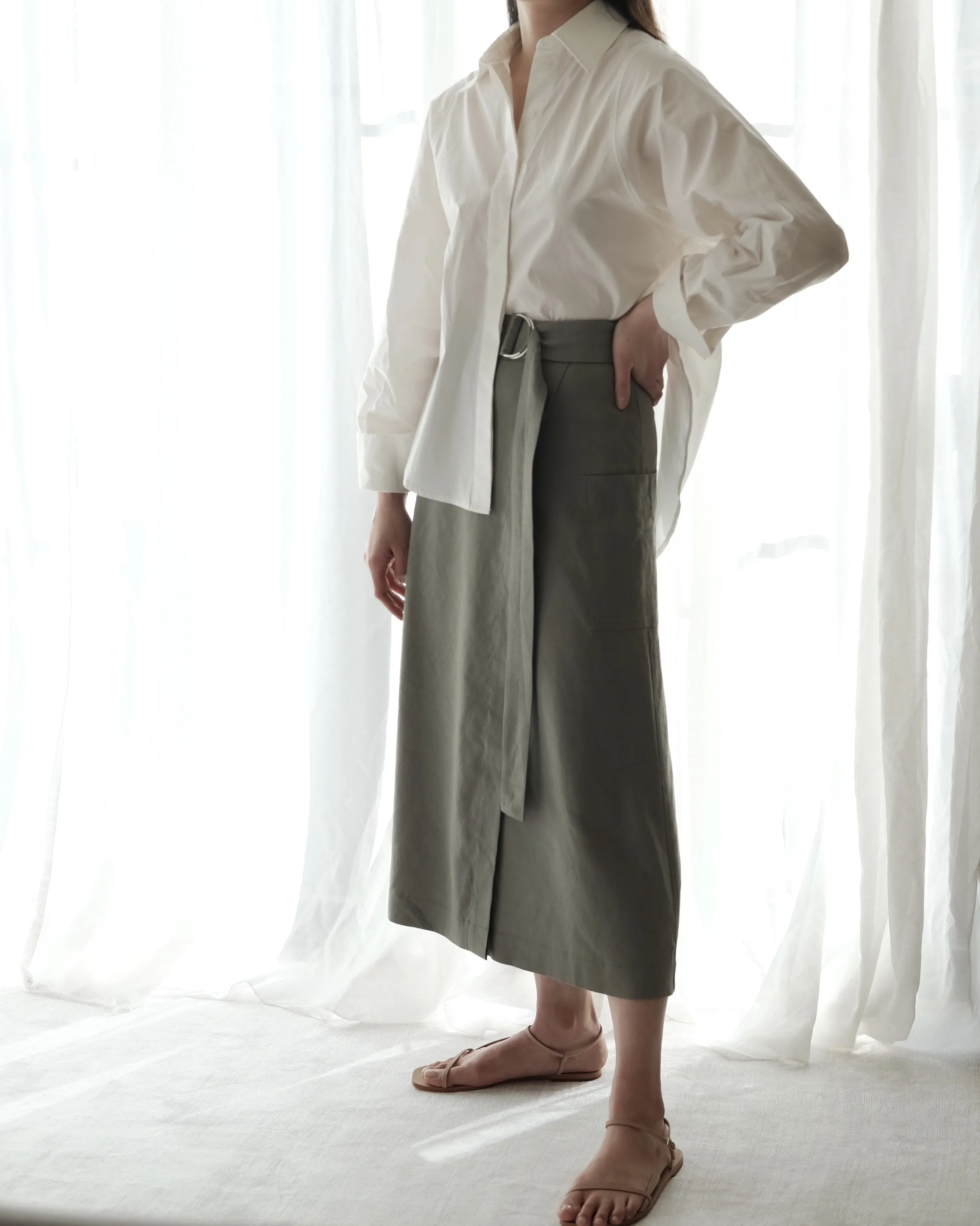 Devon Belted Wrap Linen Skirt