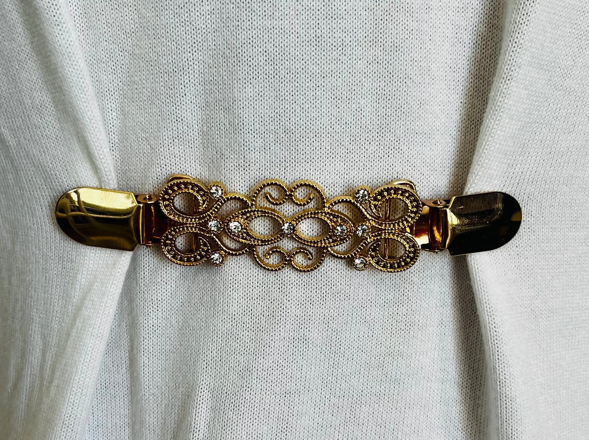 Dress Clips Rhinestone Waist Clip Cardigan Clip Gold Sweater Clip Cinch Clip Waist Clip Jewelry Gift for Mom Gift for Her by Fabulici