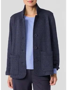 Eileen Fisher Organic Cotton Terry Stand Collar Jacket in Ink