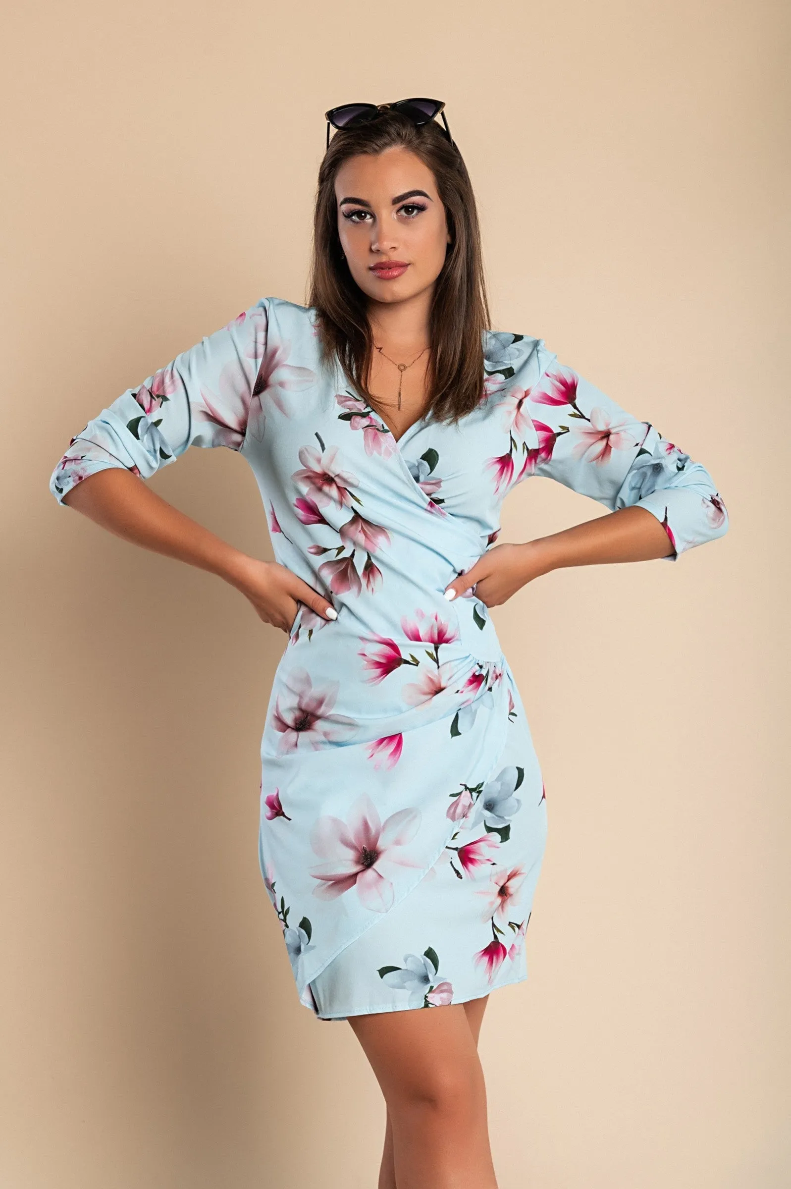 Elegant midi dress with print Bavaria, light blue