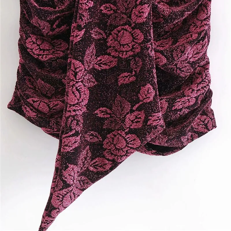 FLORAL PRINT VELVET MINI SKIRT