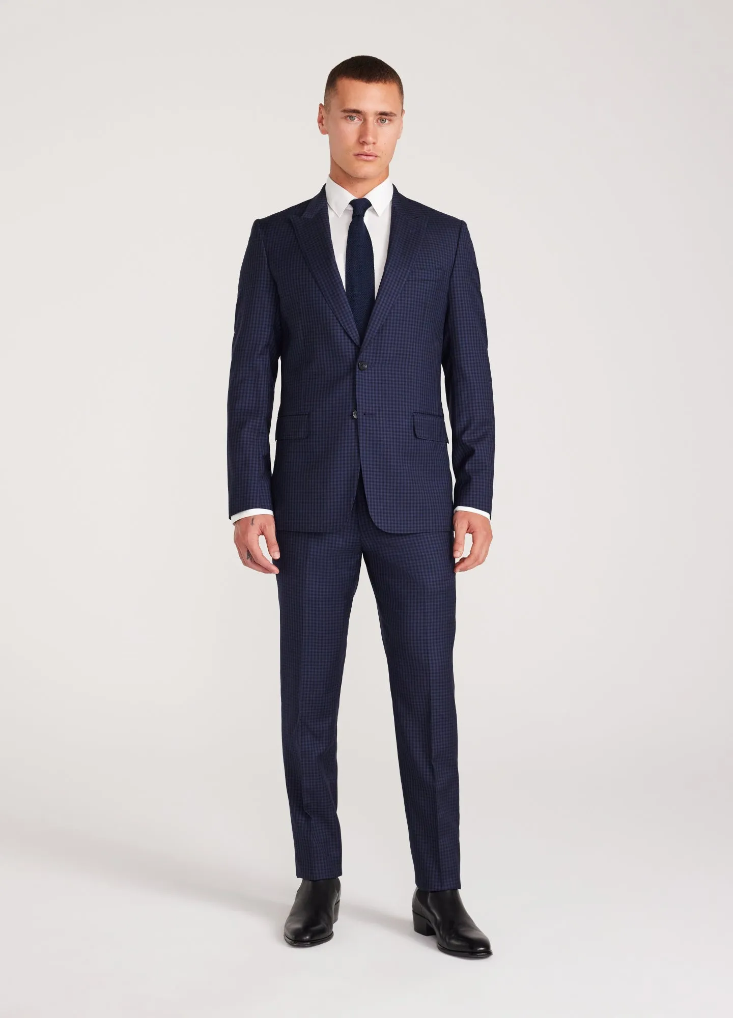 Gingham Suit Jacket Navy