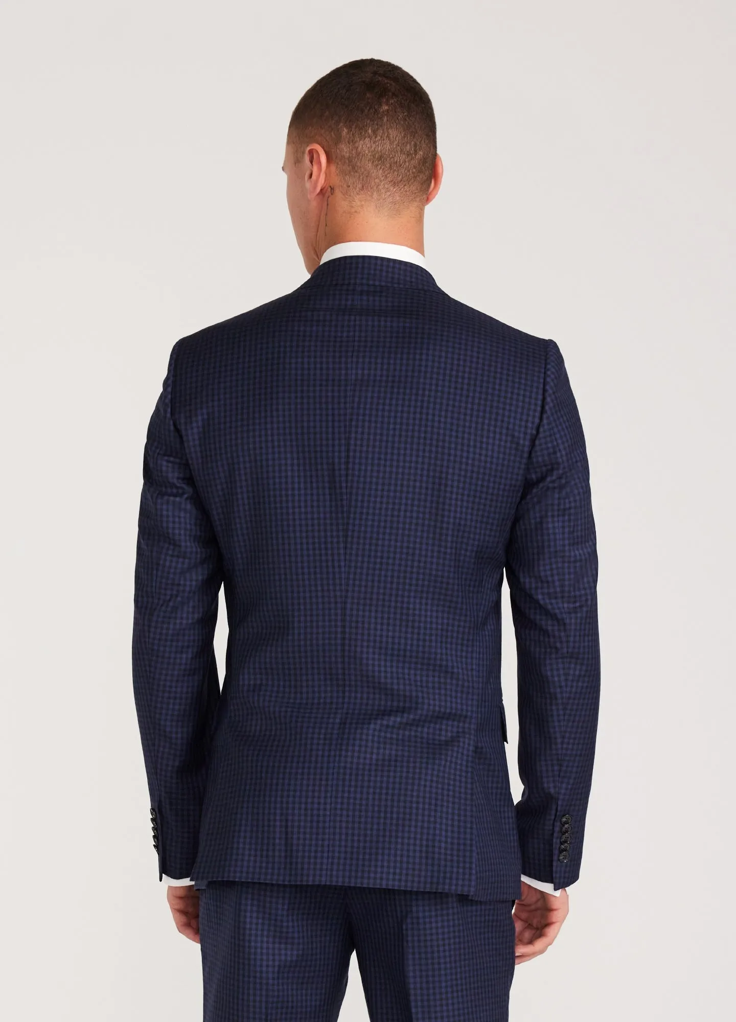 Gingham Suit Jacket Navy
