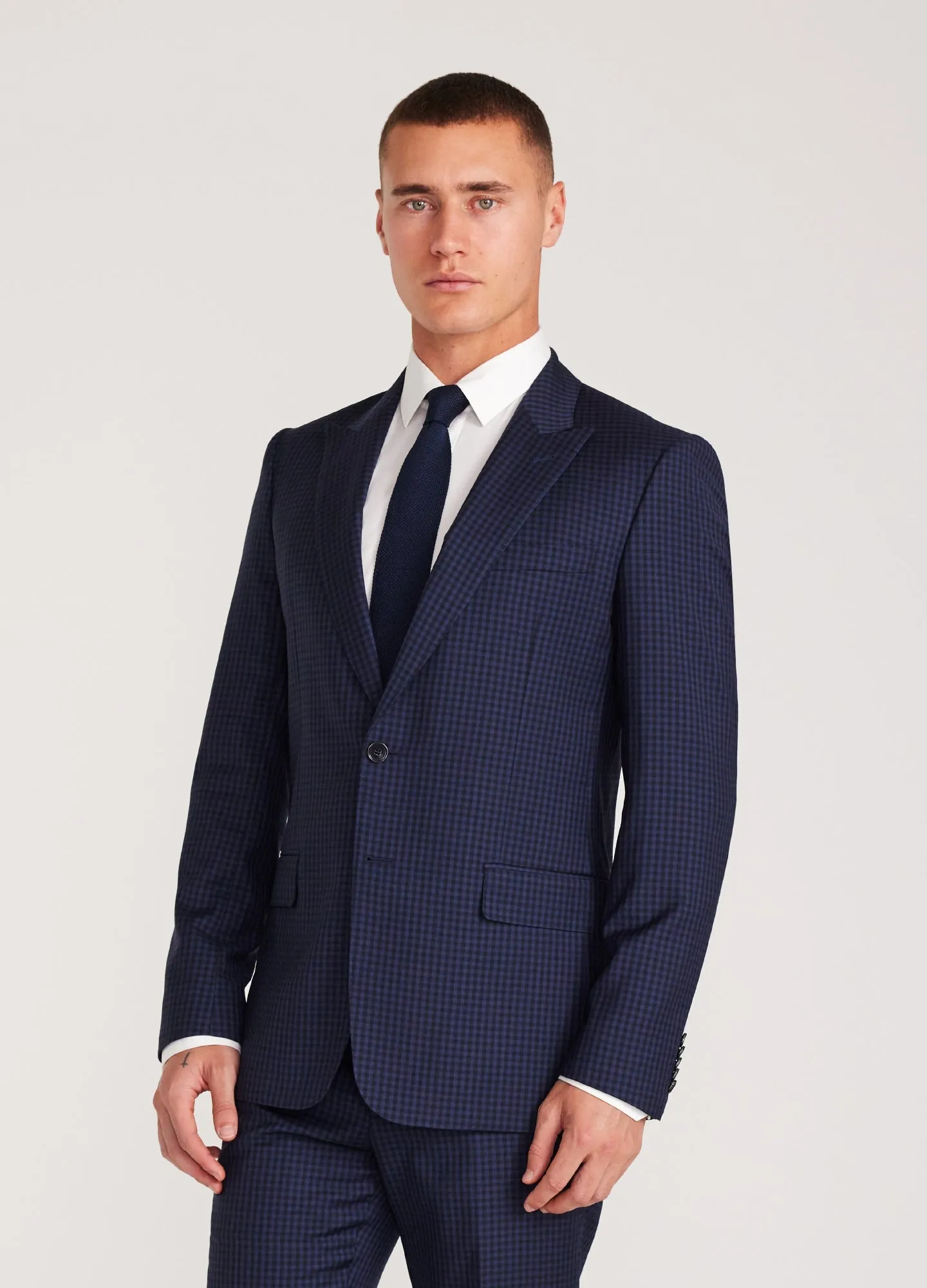 Gingham Suit Jacket Navy