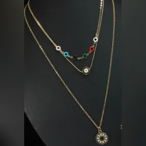 Gold Plated Multi Layered Colourful Small Circle Chain Necklace