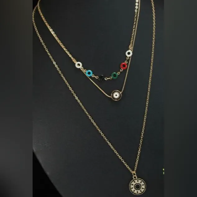 Gold Plated Multi Layered Colourful Small Circle Chain Necklace