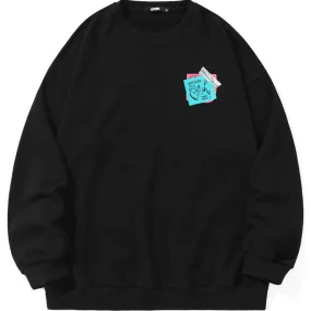 Heart Sticky Notes Funny Print Crew Neck Sweatshirt