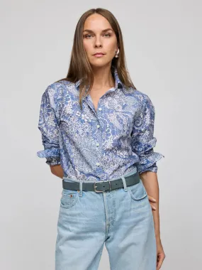 Hinson Wu Margot Long Sleeve Lace Print in Blue/Ecru