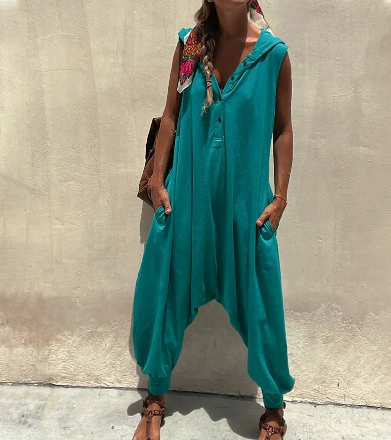Hooded Sleeveless Cozy  Jumpsuit