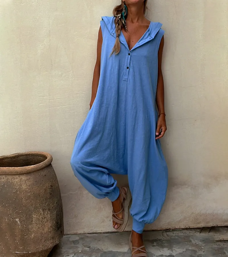 Hooded Sleeveless Cozy  Jumpsuit