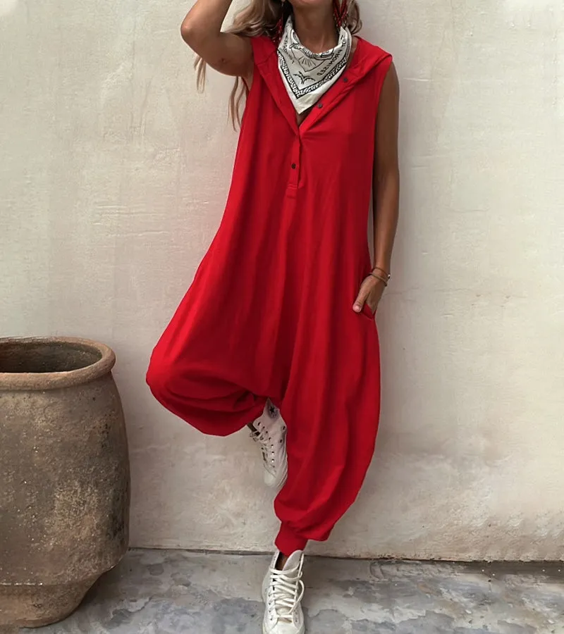 Hooded Sleeveless Cozy  Jumpsuit