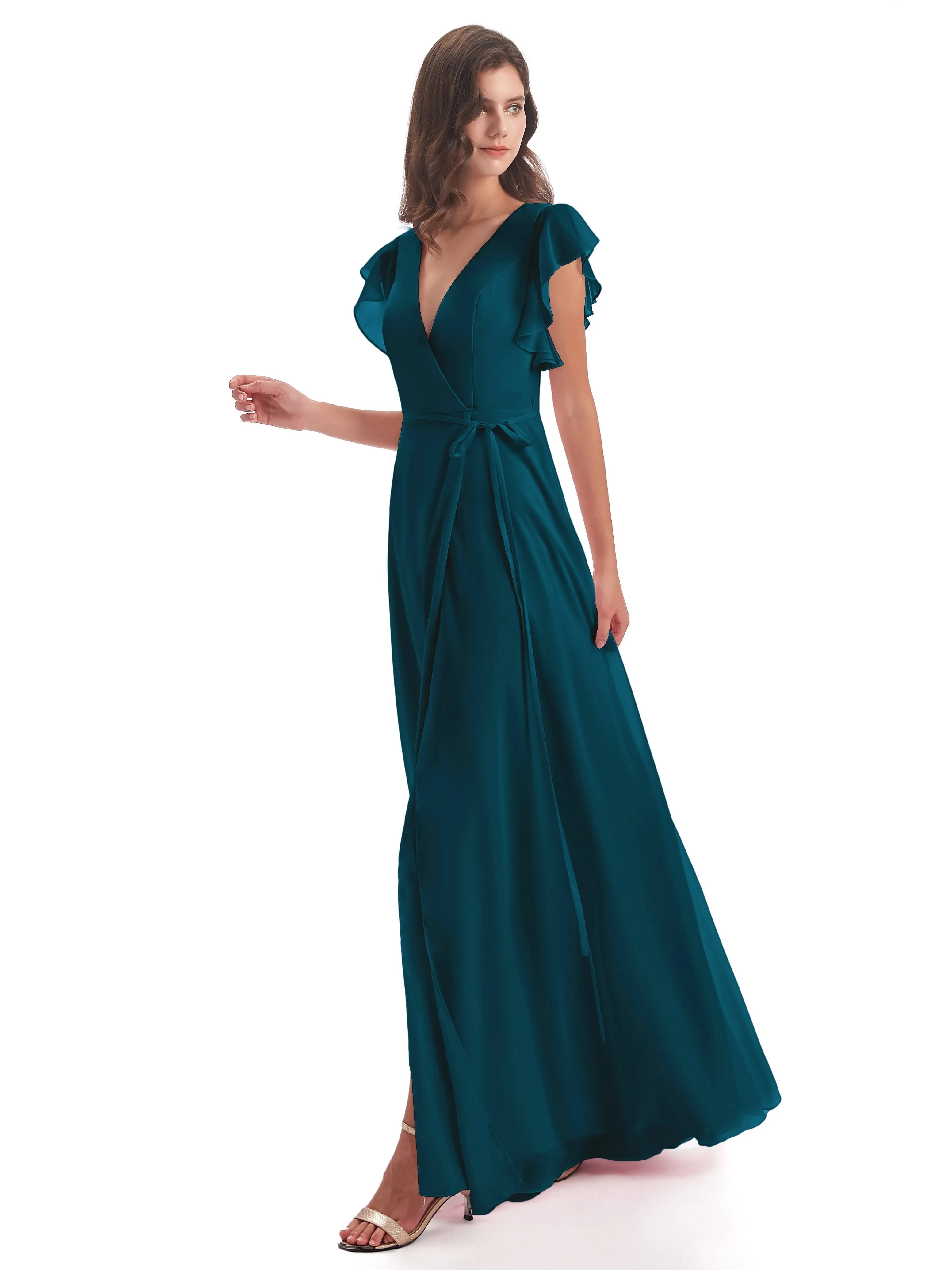 Ink Blue Bridesmaid Dresses Hope Charming V Neck Long Chiffon Bridesmaid Dresses