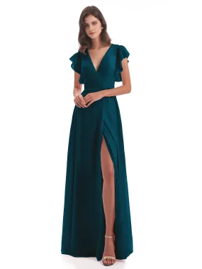 Ink Blue Bridesmaid Dresses Hope Charming V Neck Long Chiffon Bridesmaid Dresses
