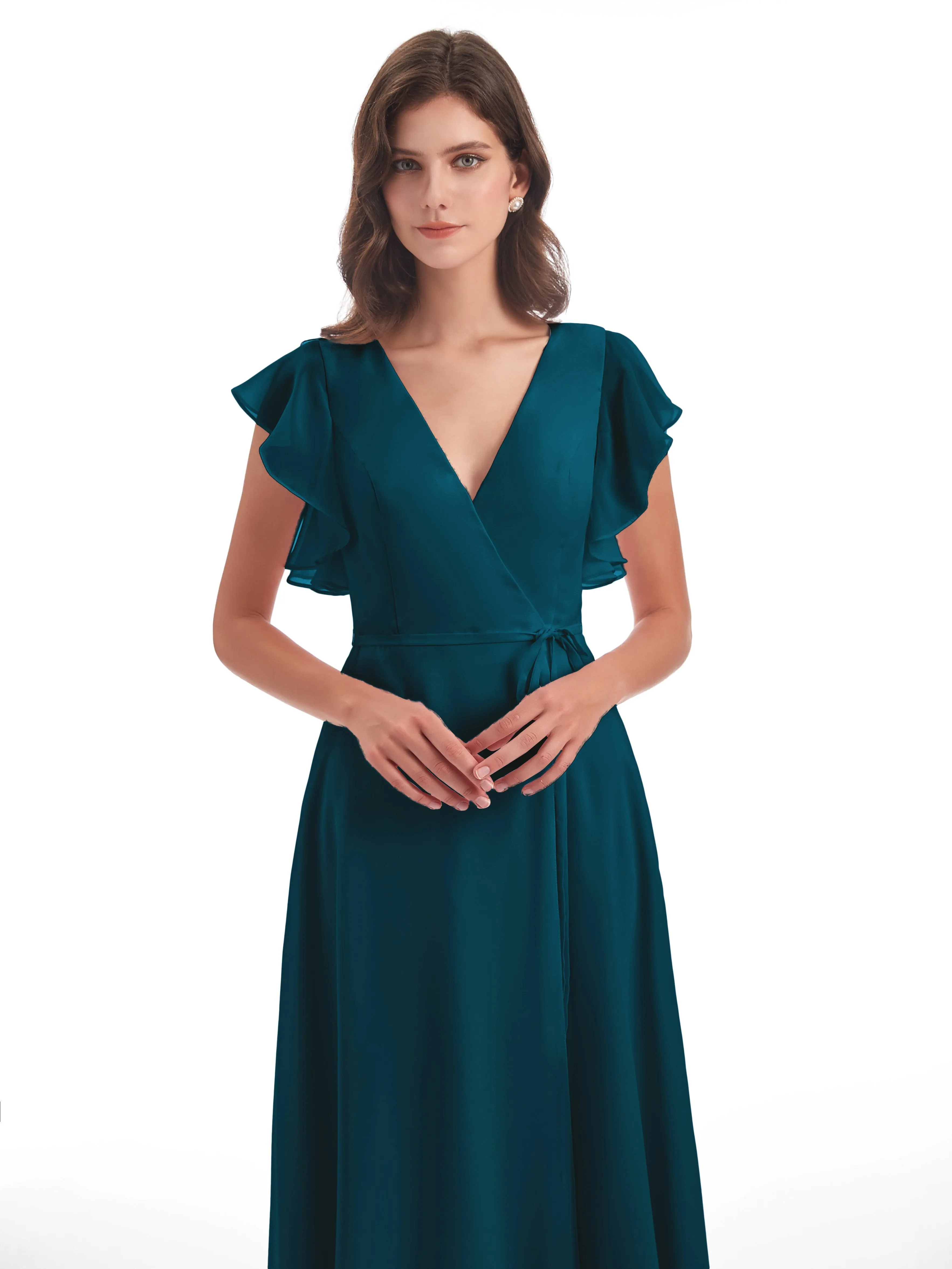 Ink Blue Bridesmaid Dresses Hope Charming V Neck Long Chiffon Bridesmaid Dresses