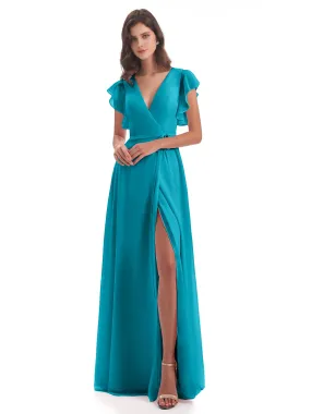Jade Colour Bridesmaid Dresses Hope Charming V Neck Long Chiffon Bridesmaid Dresses