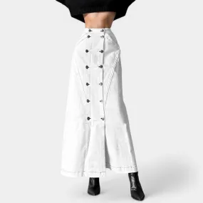 Jason Wu White Button Front Detail A-Line Denim High Waisted Maxi Skirt Size XS