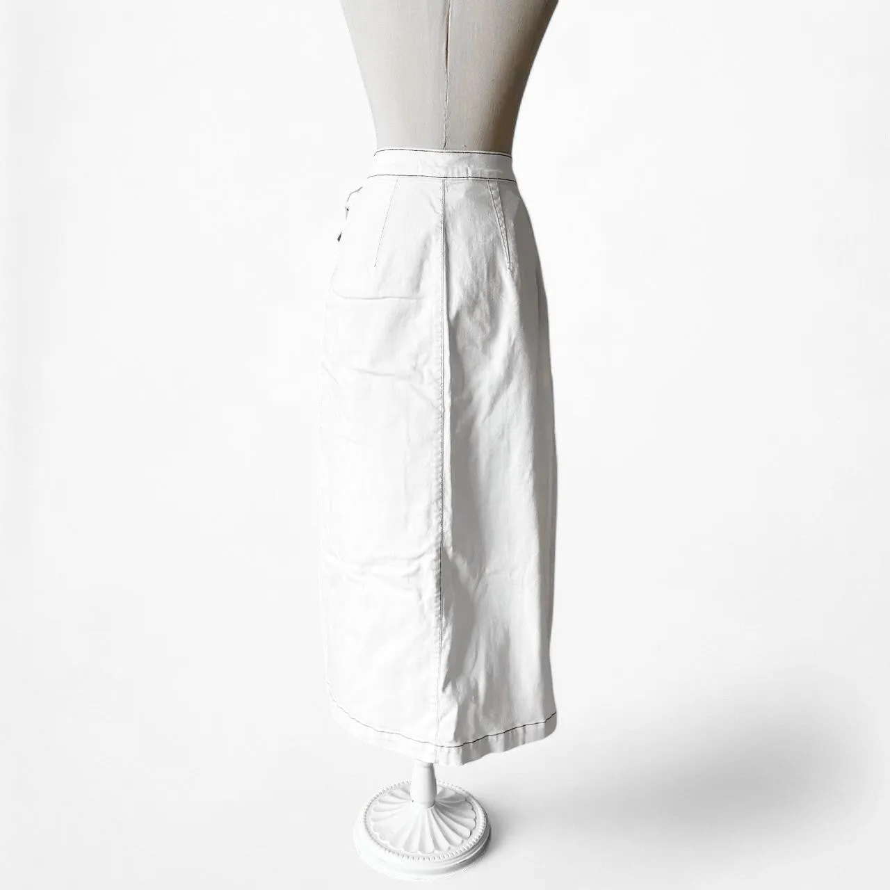 Jason Wu White Button Front Detail A-Line Denim High Waisted Maxi Skirt Size XS