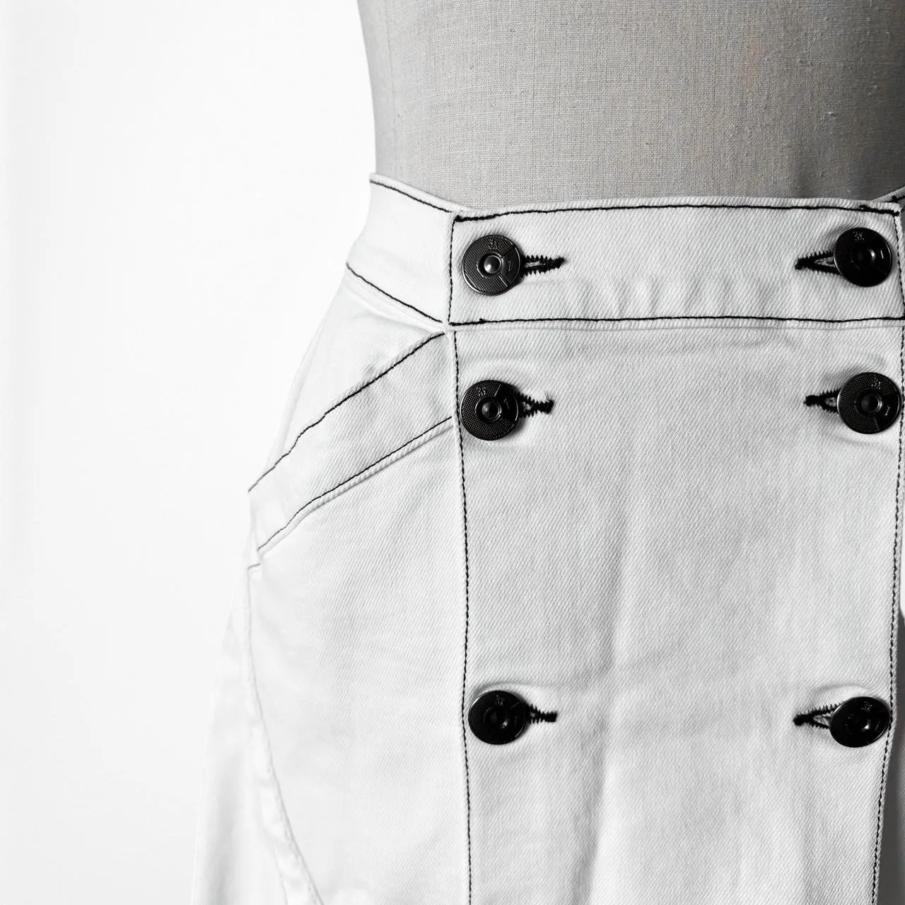 Jason Wu White Button Front Detail A-Line Denim High Waisted Maxi Skirt Size XS
