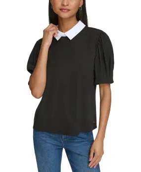 KARL LAGERFELD PARIS Contrast-Collar Knit Top