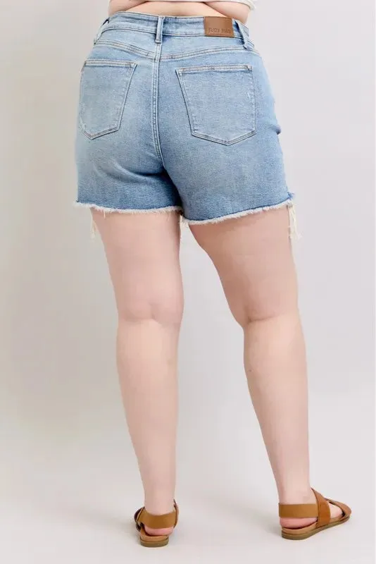 Light Wash High-Waisted Rigid Magic Destroy Denim Shorts