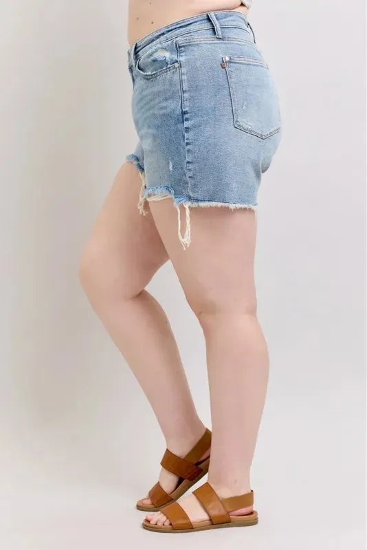 Light Wash High-Waisted Rigid Magic Destroy Denim Shorts