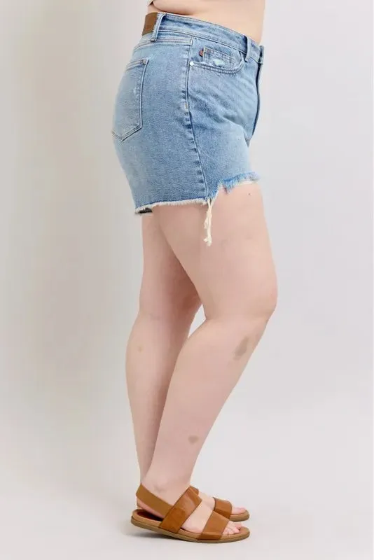 Light Wash High-Waisted Rigid Magic Destroy Denim Shorts