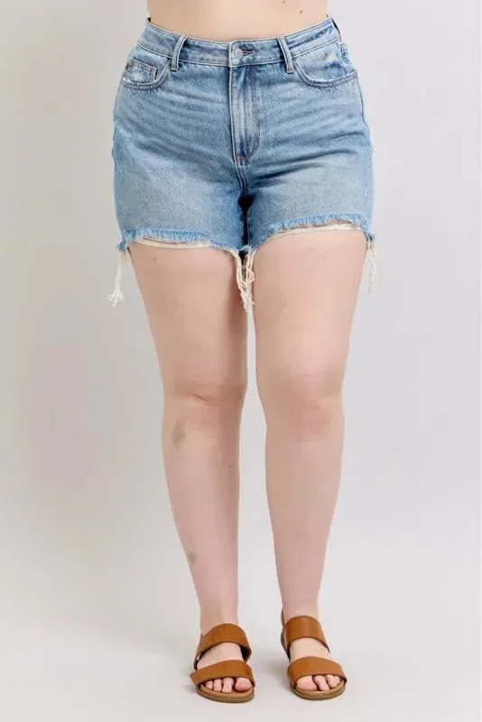 Light Wash High-Waisted Rigid Magic Destroy Denim Shorts