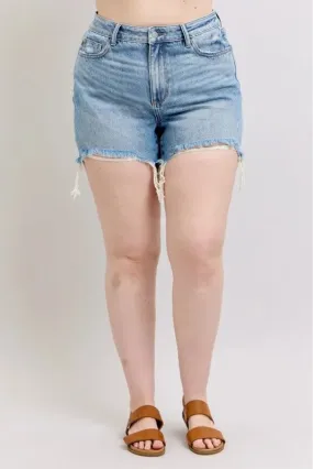 Light Wash High-Waisted Rigid Magic Destroy Denim Shorts