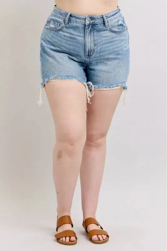 Light Wash High-Waisted Rigid Magic Destroy Denim Shorts