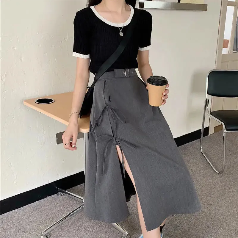Long Solid Casual Vintage High Waist Skirt