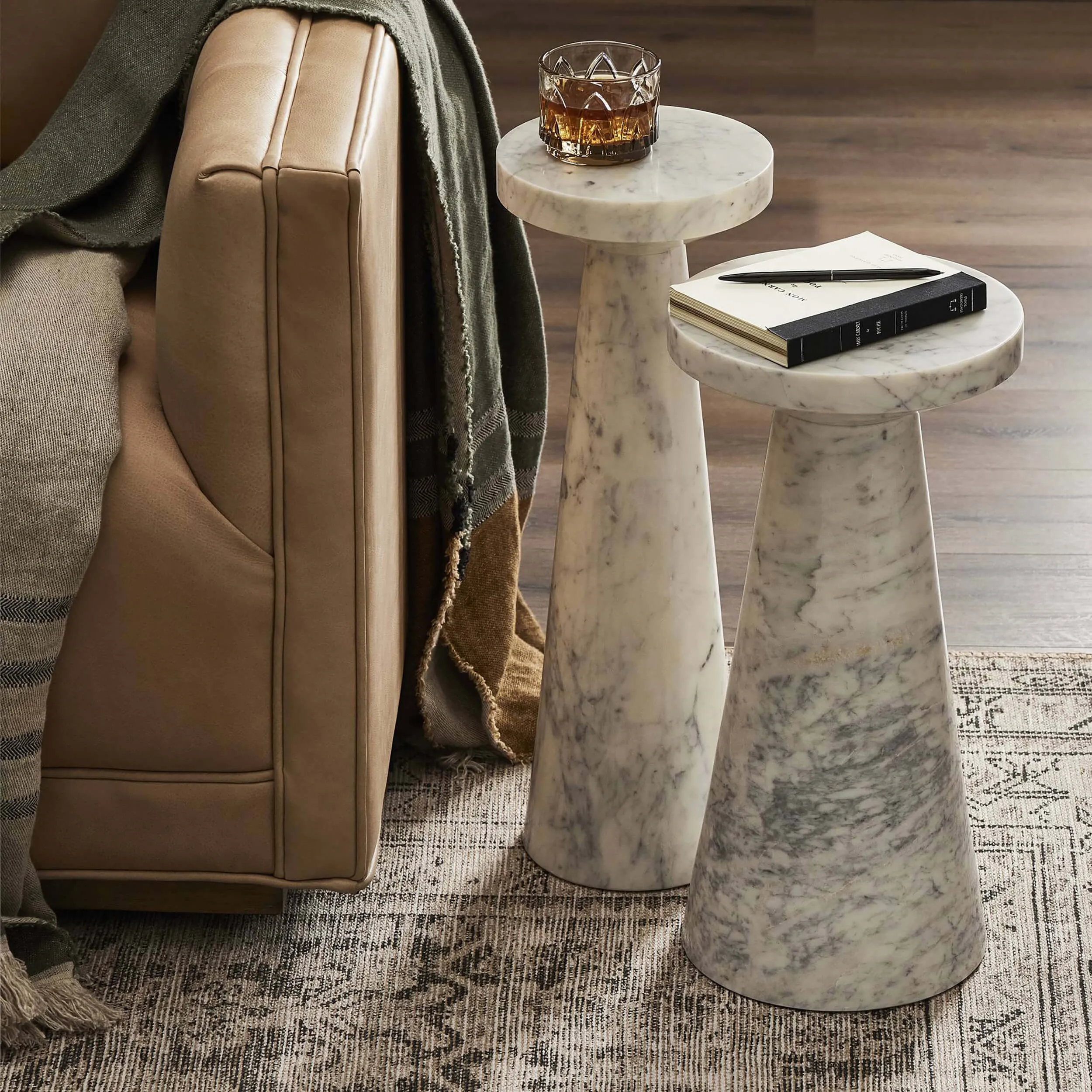 Mabel Nesting End Tables, White Marble