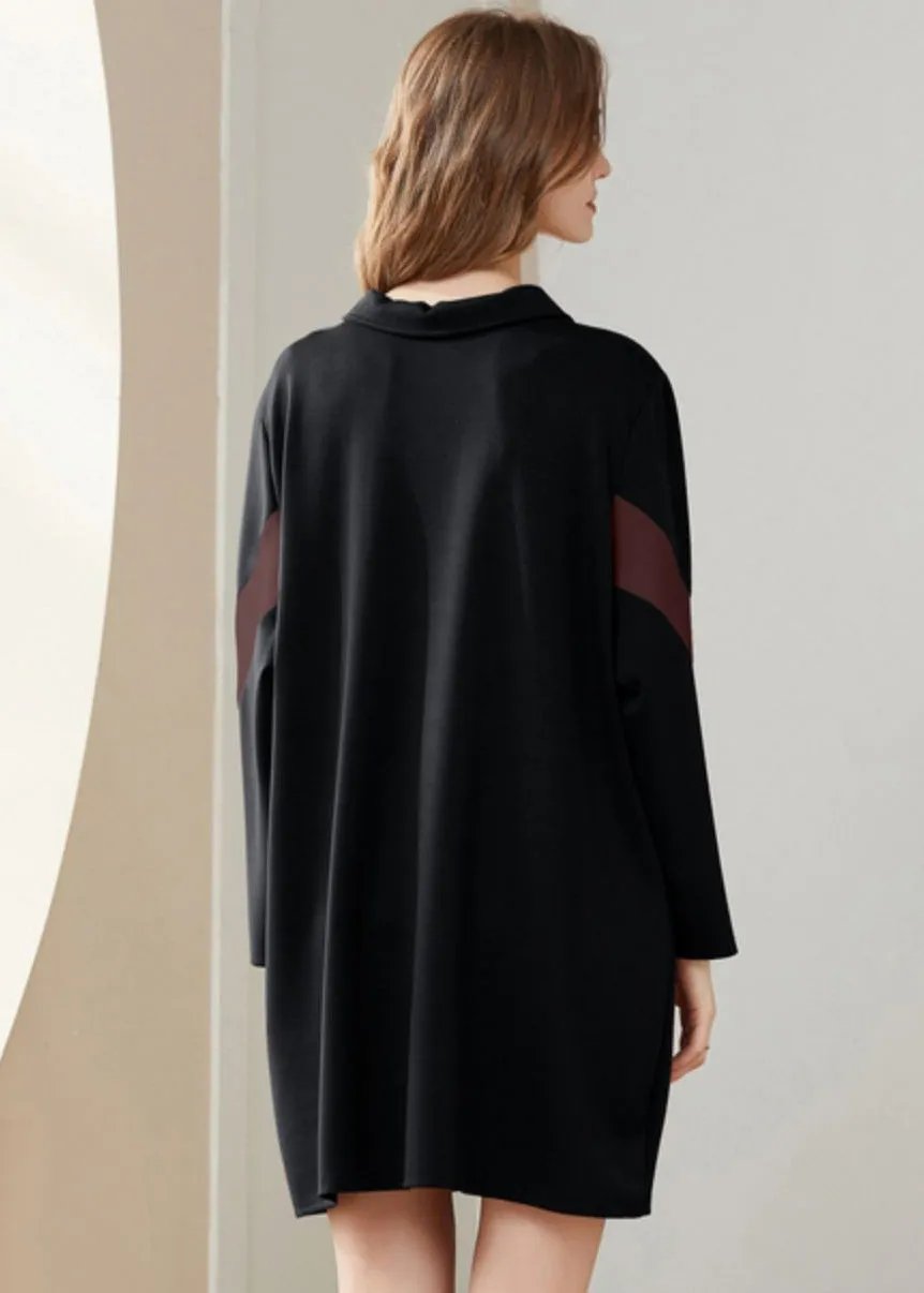 Modern Black Peter Pan Collar Character Print Cotton Sweatshirts Dress Spring LY0265
