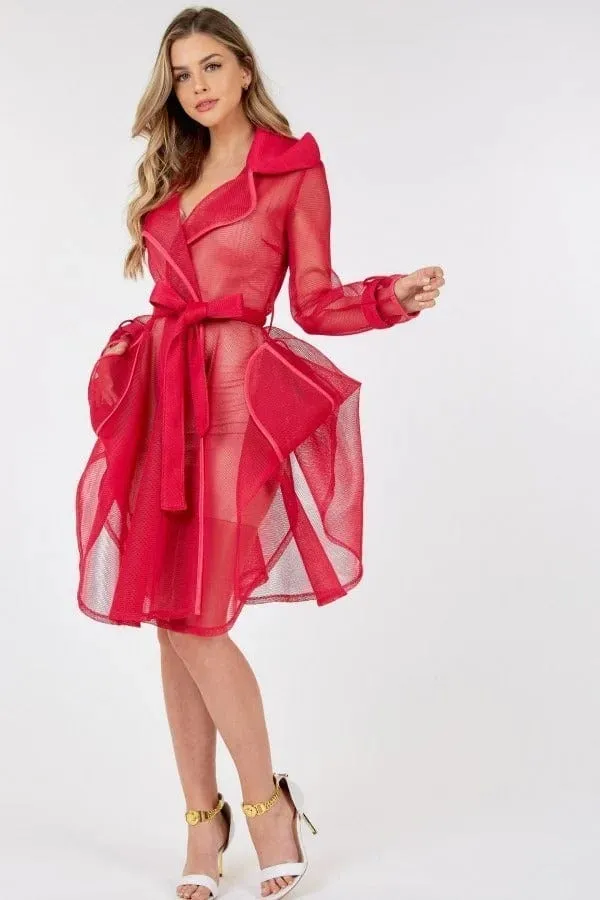 Moon Light Mesh Coat in Red