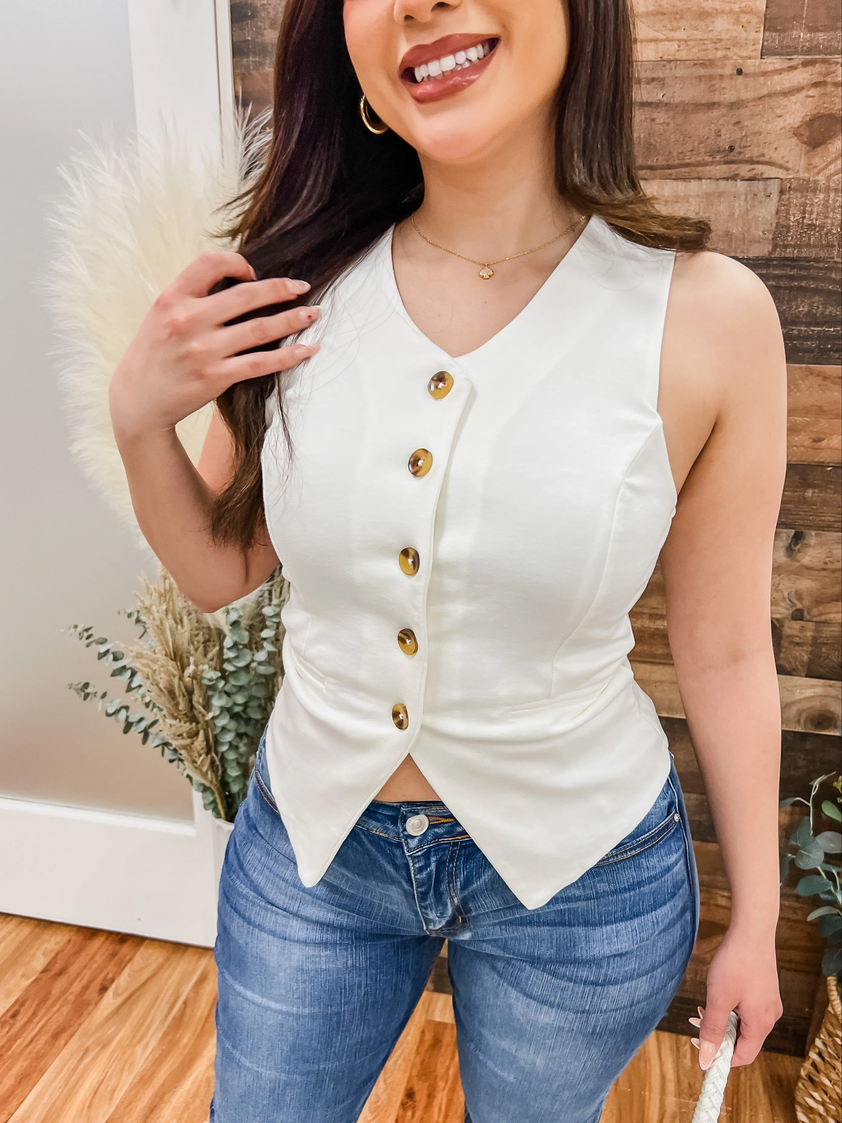 Naomi Button Front Vest Top