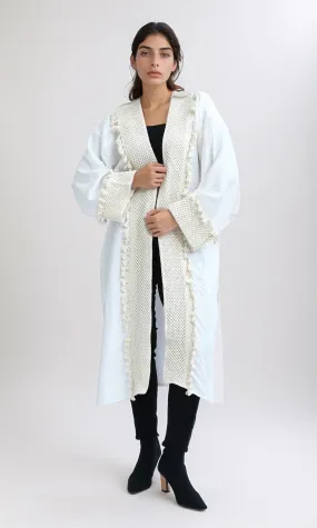 O198045 - Crochet Neckline White Summer Cardigan
