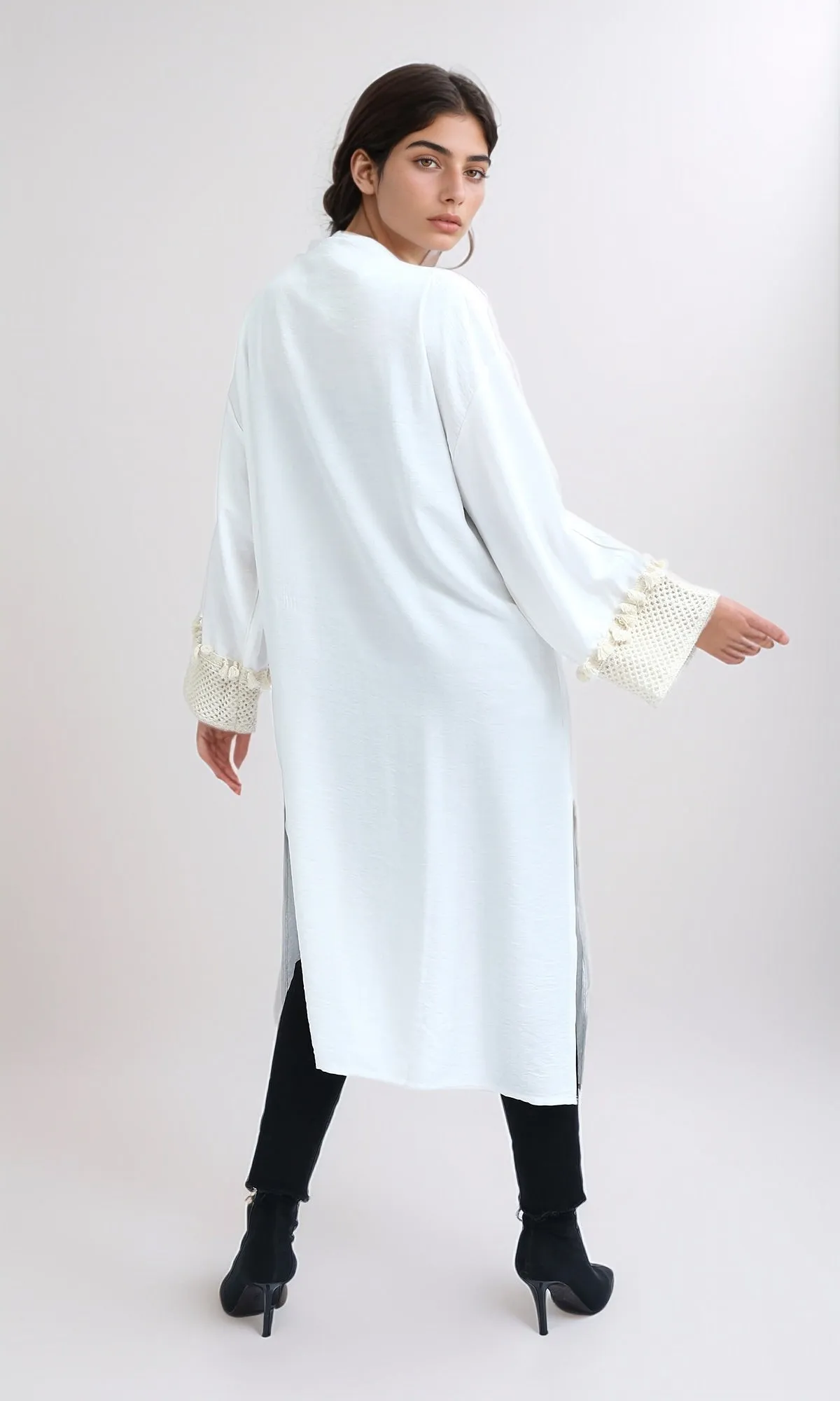 O198045 - Crochet Neckline White Summer Cardigan