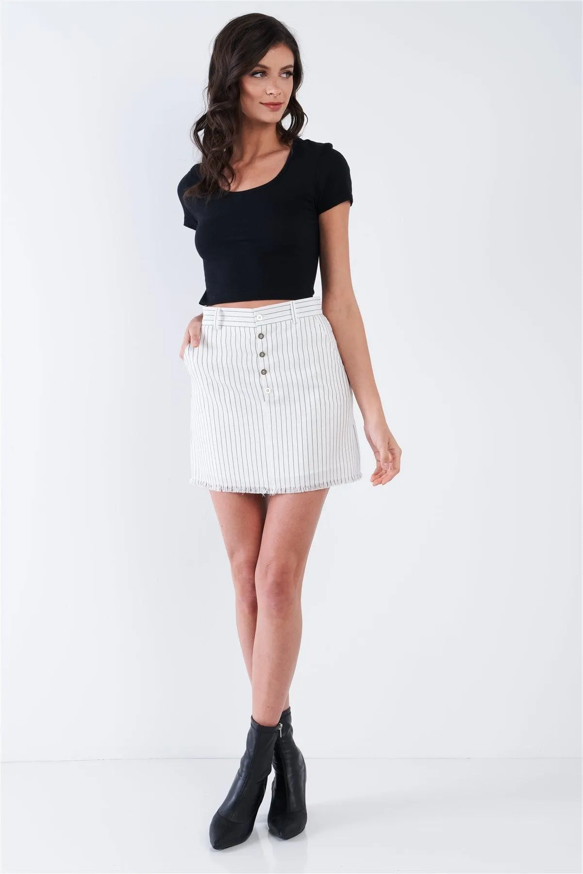 Off-White Raw Edged Pin Stripe Mini Skirt