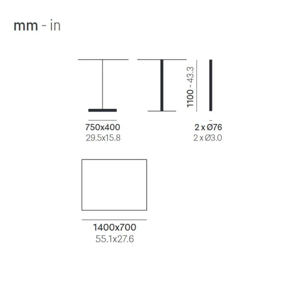Pedrali Inox 4464 rectangular table base polished steel H.110 cm.