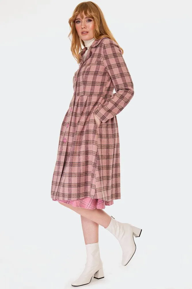 Pink Checked Flower Button Coat
