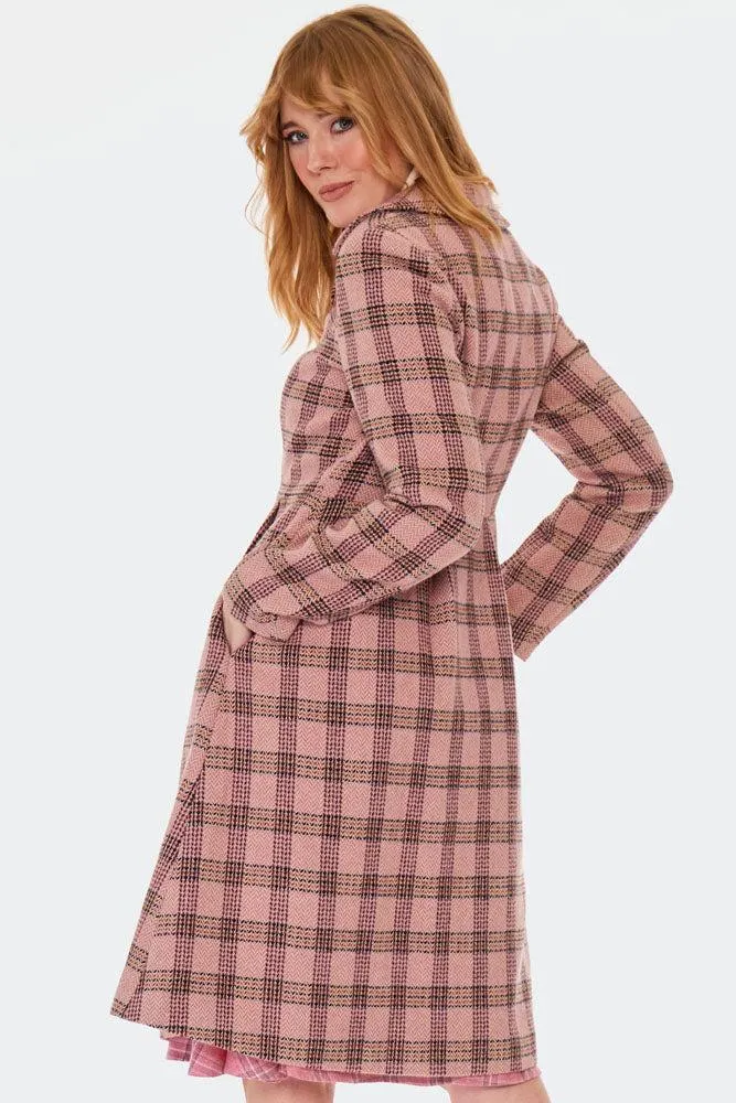 Pink Checked Flower Button Coat