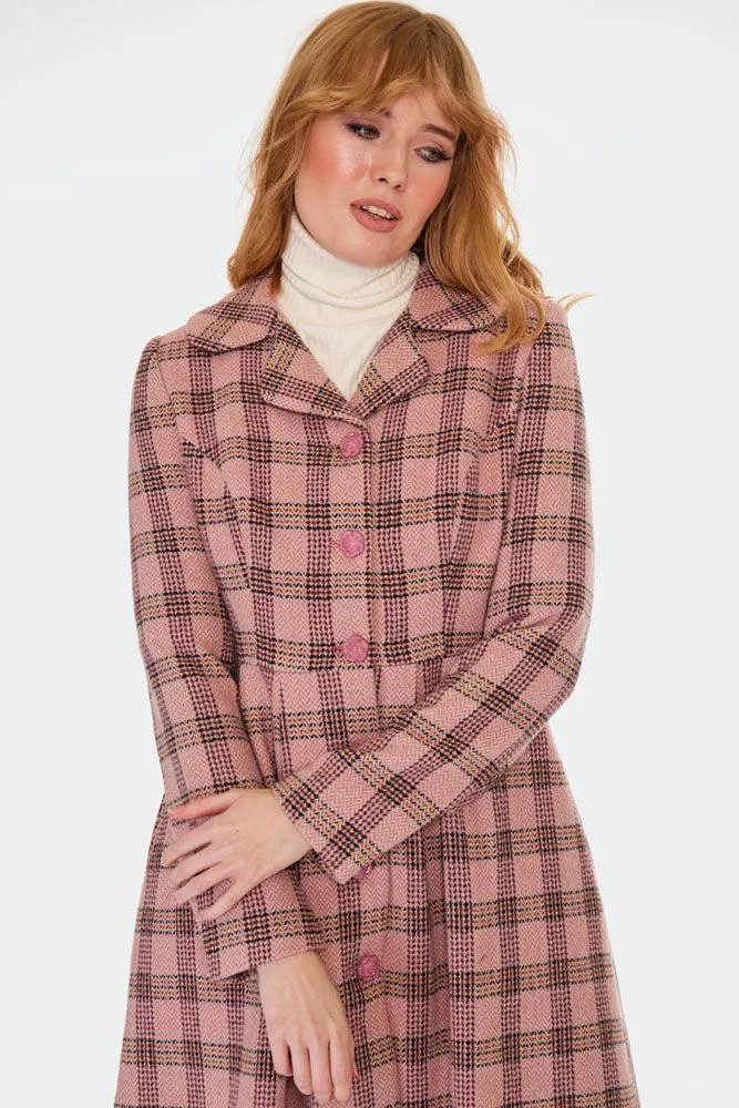 Pink Checked Flower Button Coat