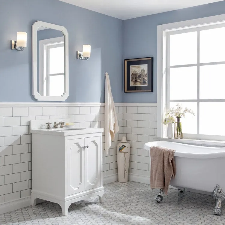 Queen 24" Single Bathroom Vanity in Pure White with Quartz Carrara Top
