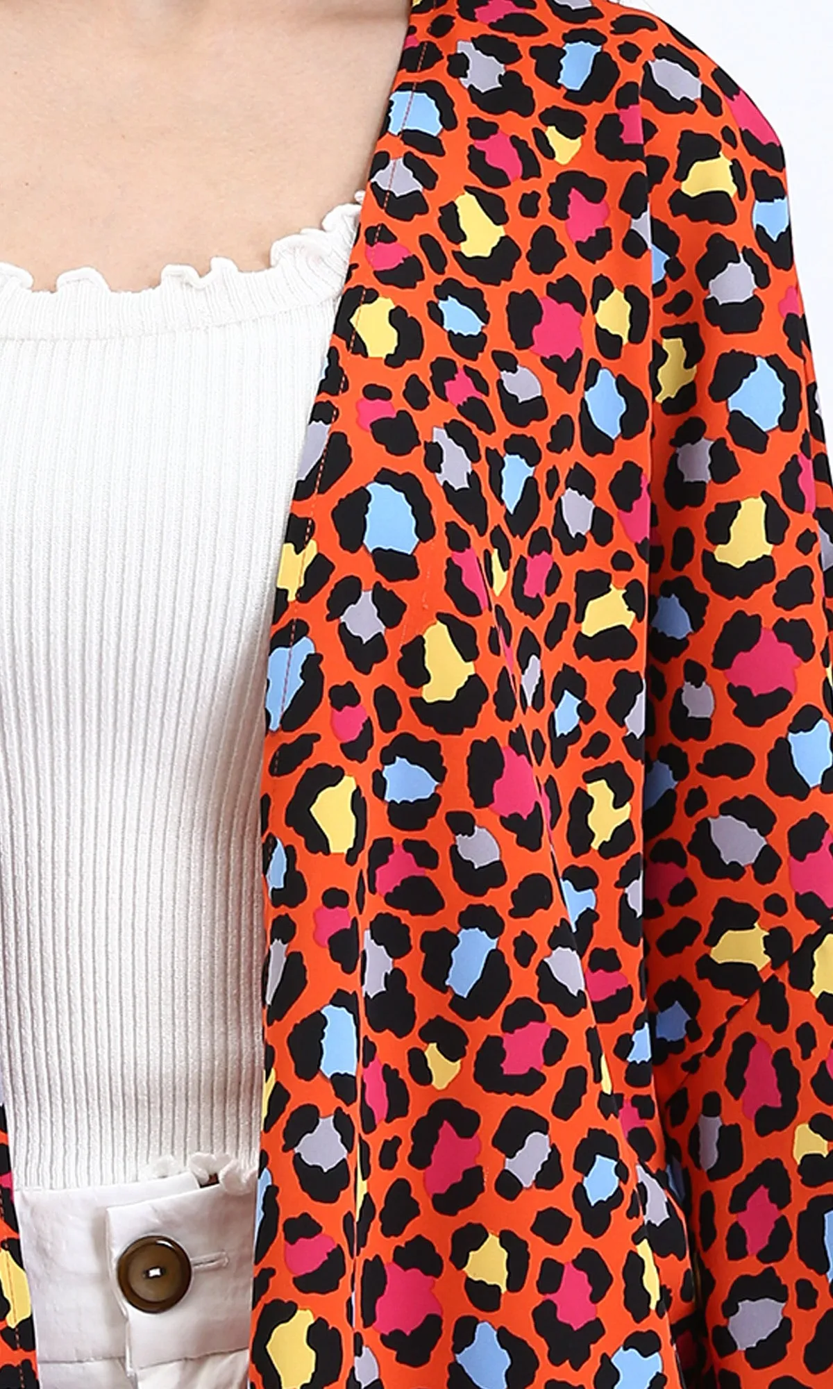 R210709 - Leopard Long Sleeves Colorful Cardigan - Orange