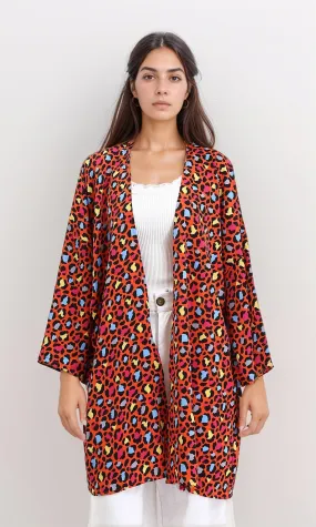 R210709 - Leopard Long Sleeves Colorful Cardigan - Orange