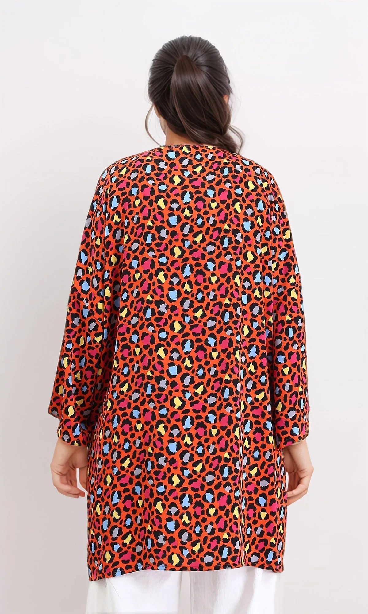R210709 - Leopard Long Sleeves Colorful Cardigan - Orange