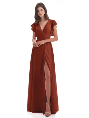 Rust Coloured Bridesmaid Dresses Uk Hope Charming V Neck Long Chiffon Bridesmaid Dresses