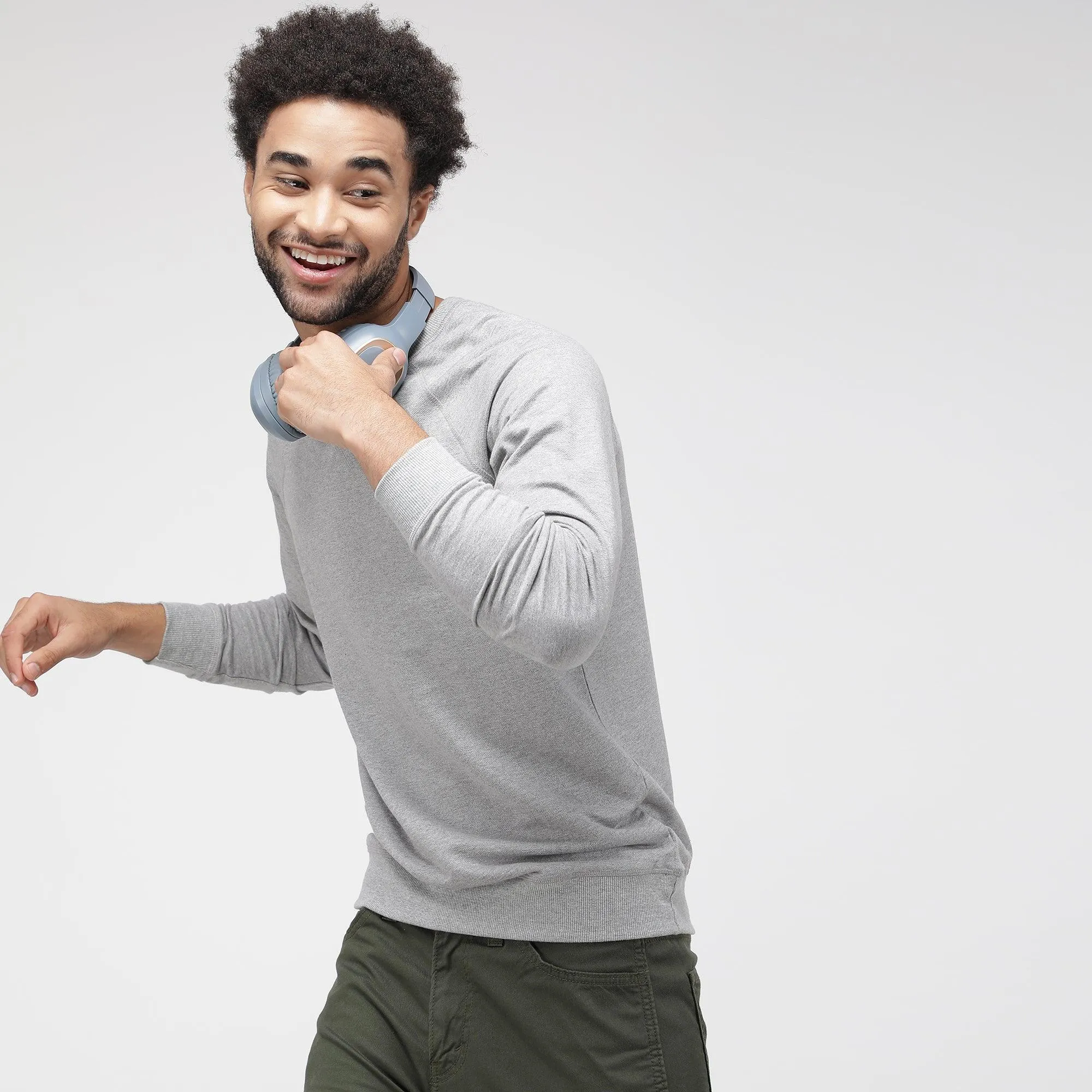 Sporto Men's Solid Sweatshirts - Grey Melange