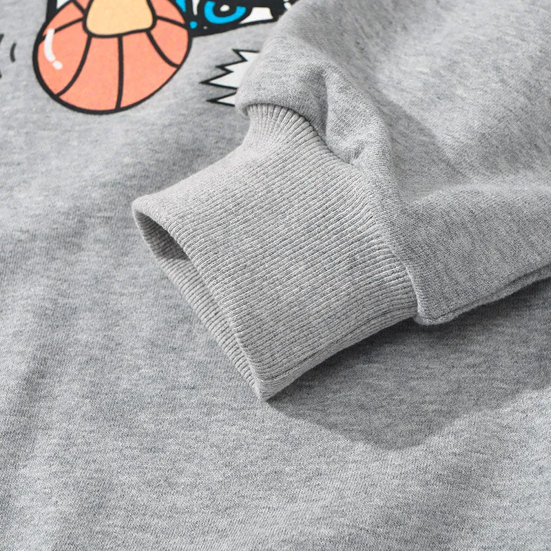 Street Cartoon Print Crew Neck Long Sleeve Sweatshirt