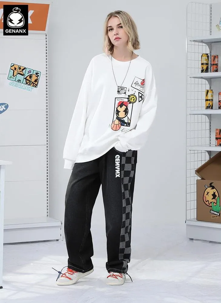 Street Cartoon Print Crew Neck Long Sleeve Sweatshirt