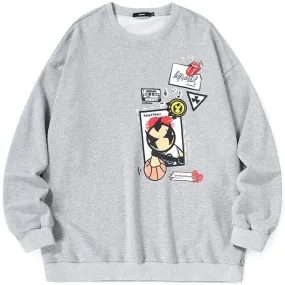 Street Cartoon Print Crew Neck Long Sleeve Sweatshirt